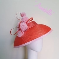 Zarbella hat Annabelle red deep brimmed hat with pink pom poms